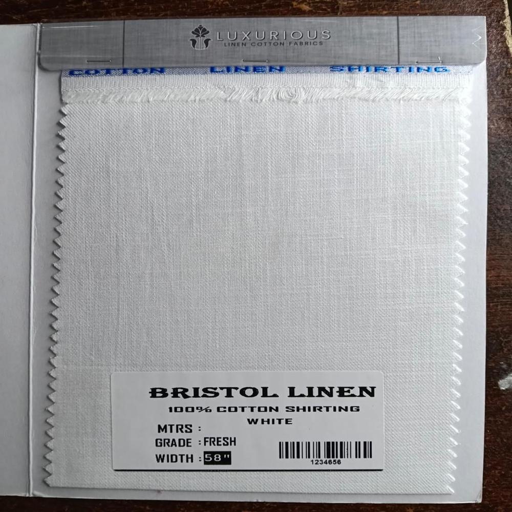 Bristol Cotton Linen Shirting Fabric 58" - Color: White Colour