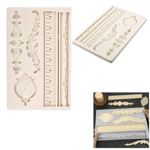 Silicone Vintage Clock & Mixed Borders Candle Mold