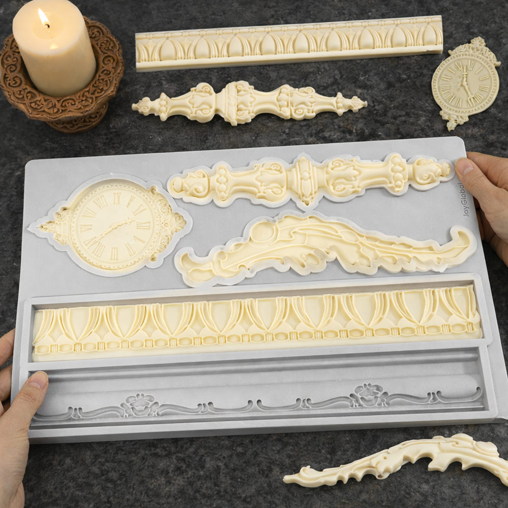 Silicone Vintage Clock & Mixed Borders Candle Mold