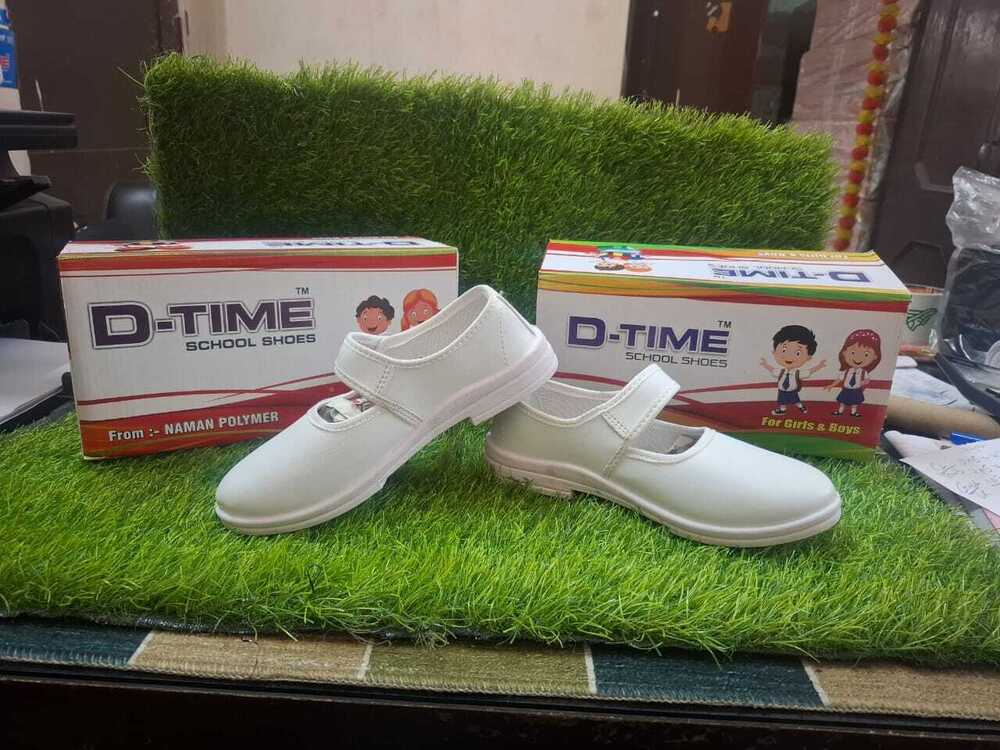 D-Time girls White single strap school shoes