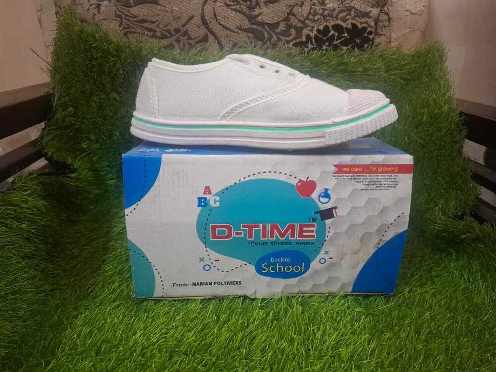 D-Time girls white single strap school shoes