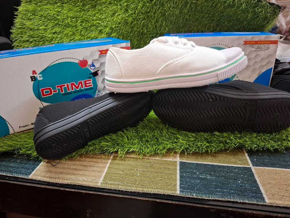D-Time unisex white canvas tennis school shoes