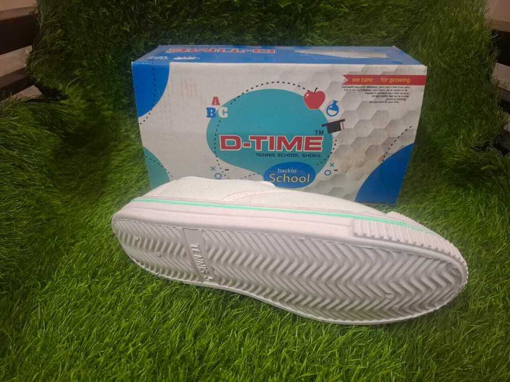 D-Time Unisex White Canvas Tennis School Shoes - Outsole Material: Rubber