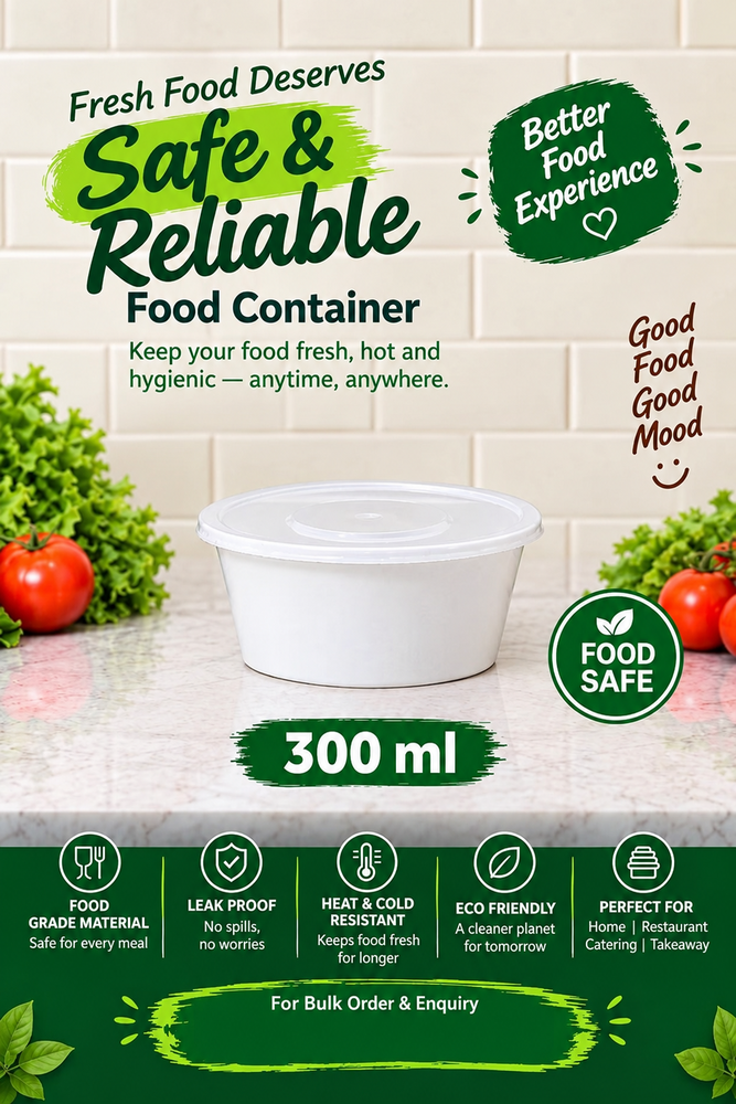 300 Ml Plastic Circular Container - Color: White