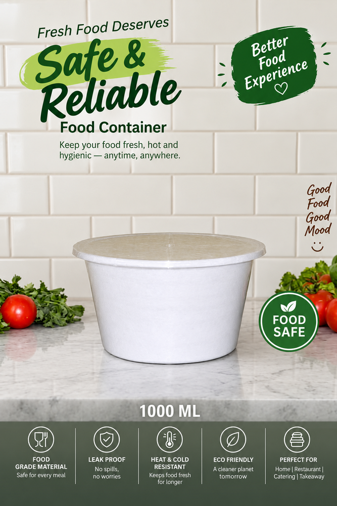 1000 Ml Plastic Food Container - Color: White