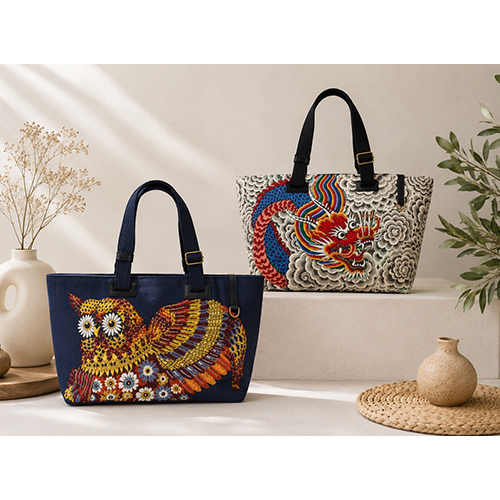 Embroidered Jute Tote Bag With Colorful Artisan Motif - Capacity: 12 Kg