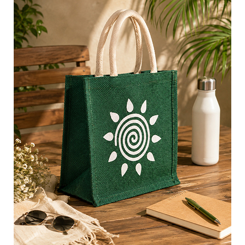 Printed Jute Shopping Tote Bag With Rope Handles - Capacity: 8 Kg