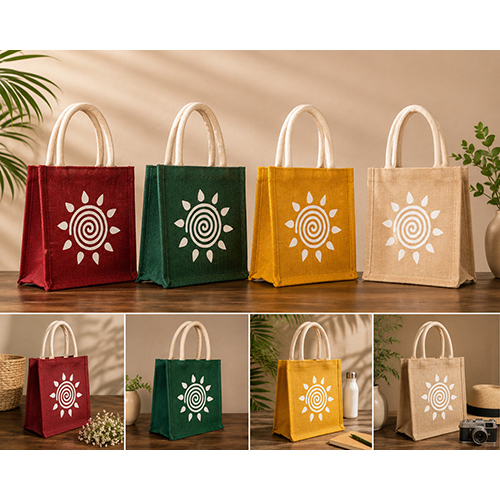 Printed Jute Shopping Tote Bag with Rope Handles