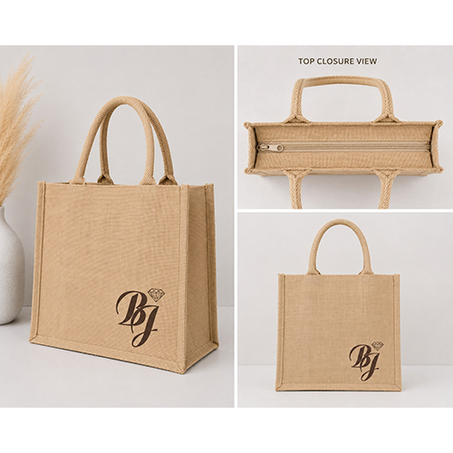 Laminated Jute Shopping Tote Bag with Reinforced Rope Handles