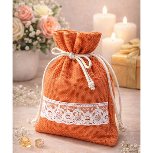 Jute Drawstring Potli Gift Bag With Lace Trim - Capacity: 1 Kg