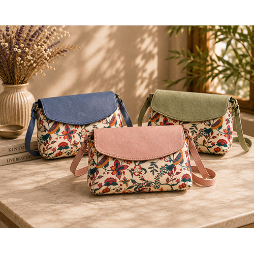 Leather Canvas Floral Print Sling Bag - Coating Type: Protective Wax