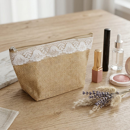 Jute Cosmetic Utility Pouch