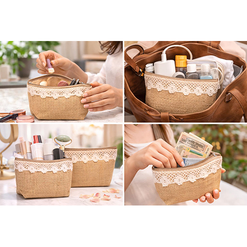 Jute Cosmetic Utility Pouch
