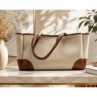 Premium Jute and Canvas Handbag with Leather Trims