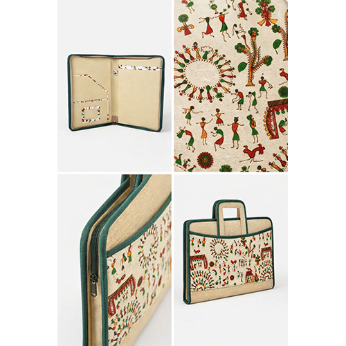Printed Cotton-Jute Laptop and Document Sleeve Bag