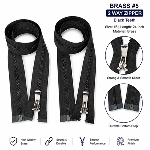 Brass 2 Way Zipper Black Teeth