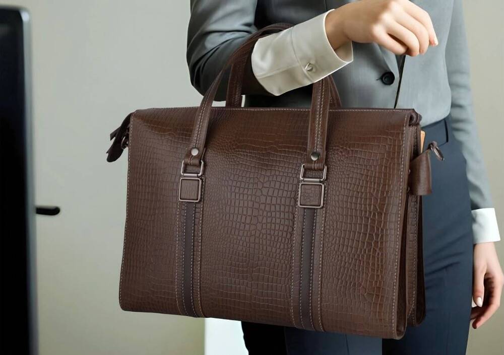 Executive Crocodile-Texture Leather Briefcase
