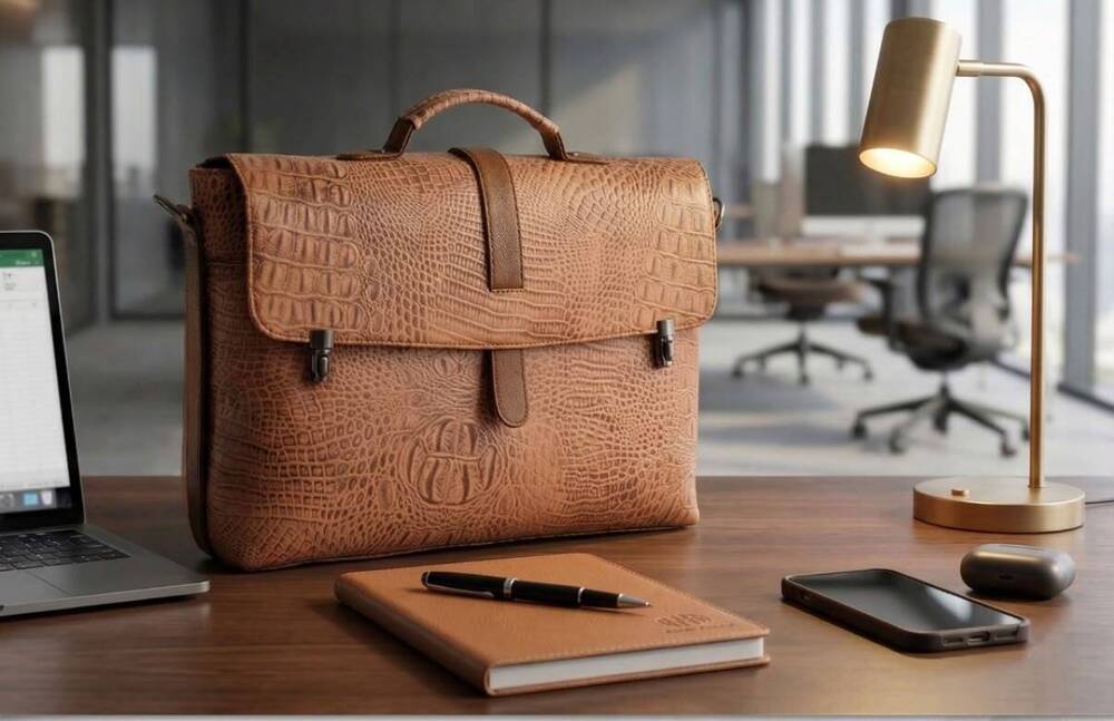 Premium Crocodile-Texture Leather Office Bag