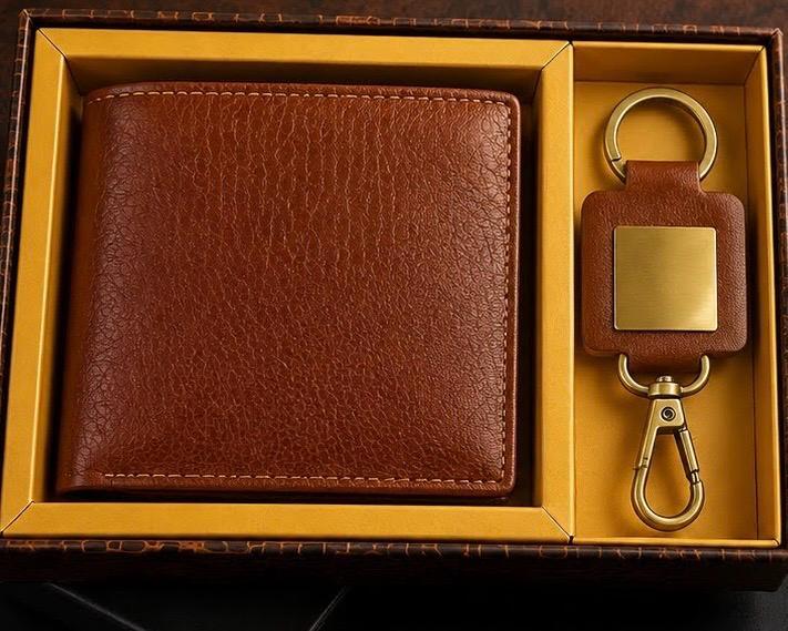 Leather Wallet & Keychain Gift Set