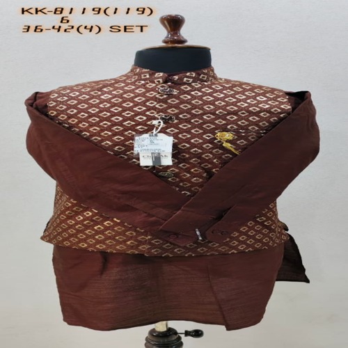 Mens Kurta Koti Set with Embroidered Koti