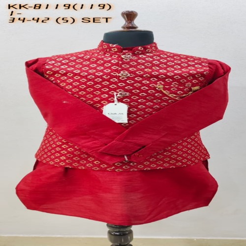 Mens Kurta Koti Set with Embroidered Koti