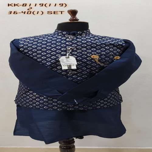 Mens Kurta Koti Set with Embroidered Koti