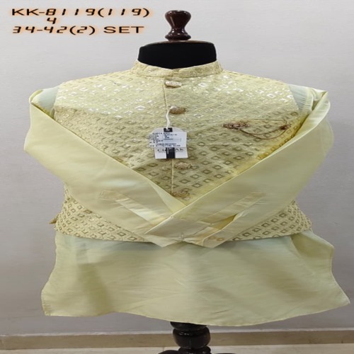 Mens Kurta Koti Set with Embroidered Koti
