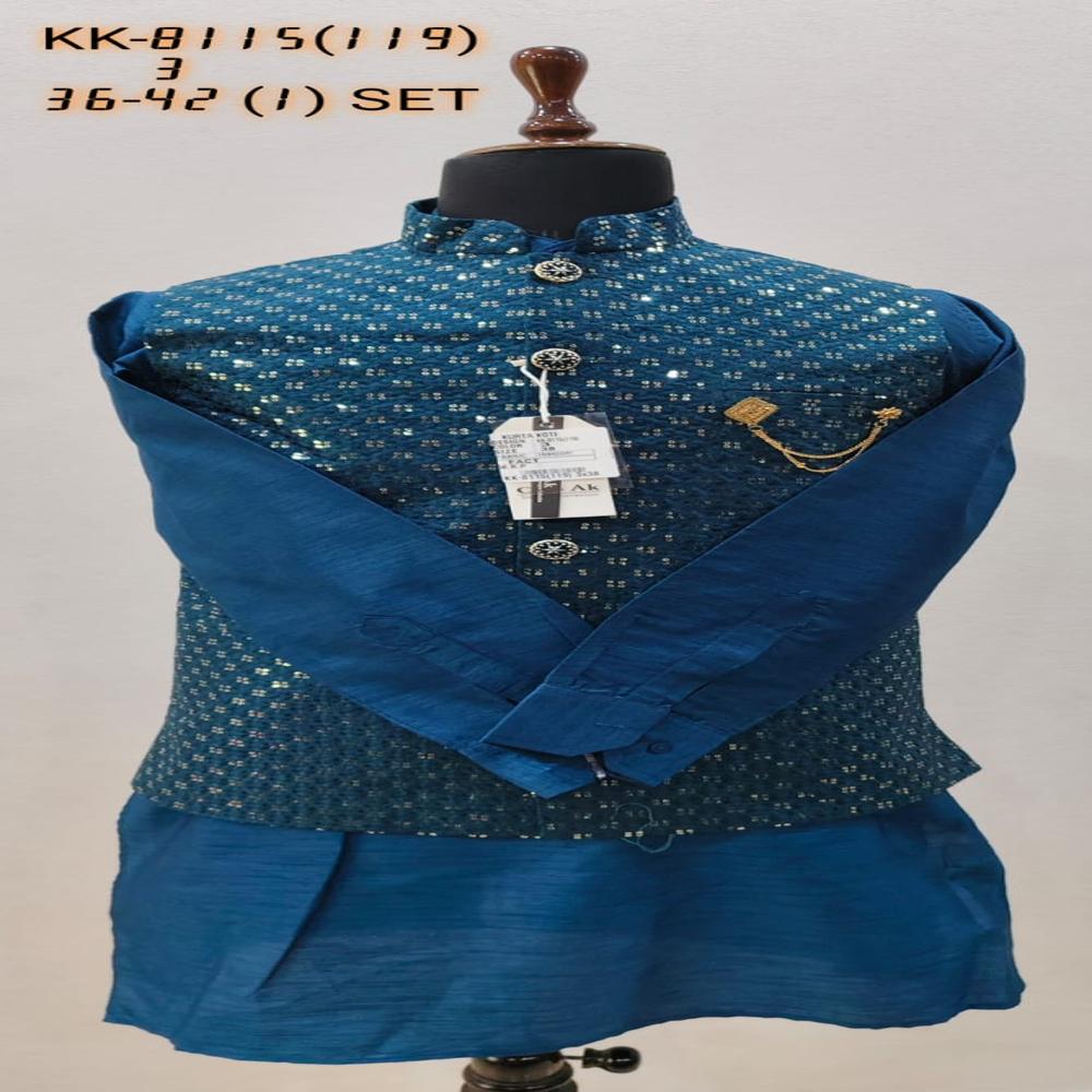 Mens Kurta Koti Set with Geometric Motif