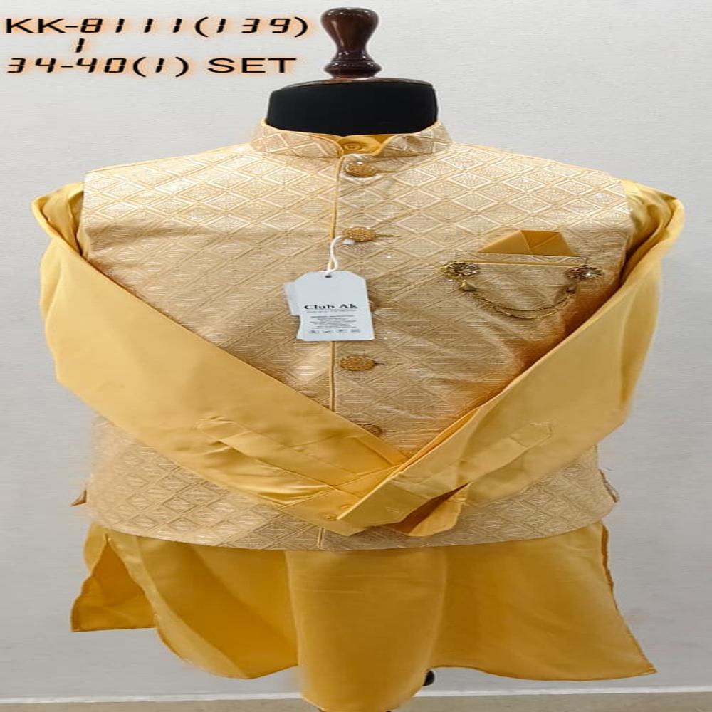 Mens Kurta Koti Set With Woven Pattern - Color: Multicolor
