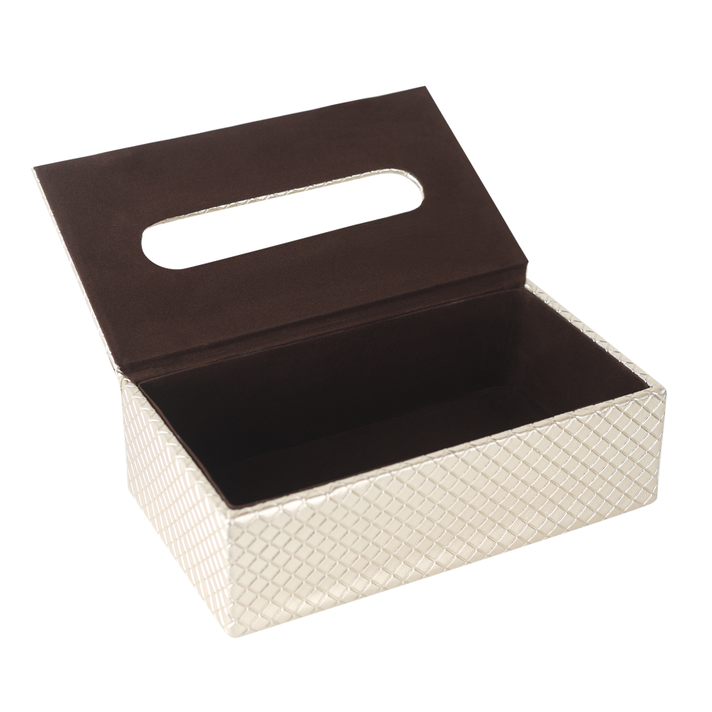 Gold Woven Texture Pu Leather Tissue Box - Color: As Per Requirment