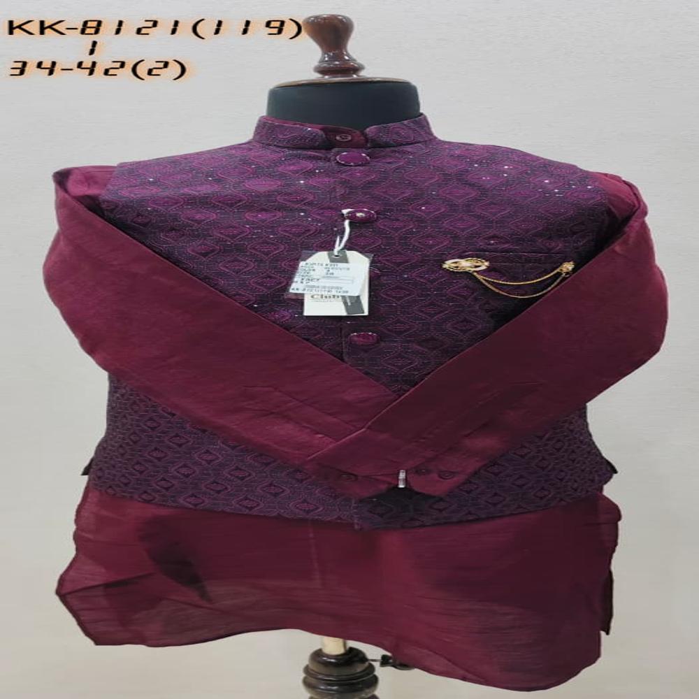 Mens Kurta Koti Set With Embroidered Pattern - Color: Multicolor