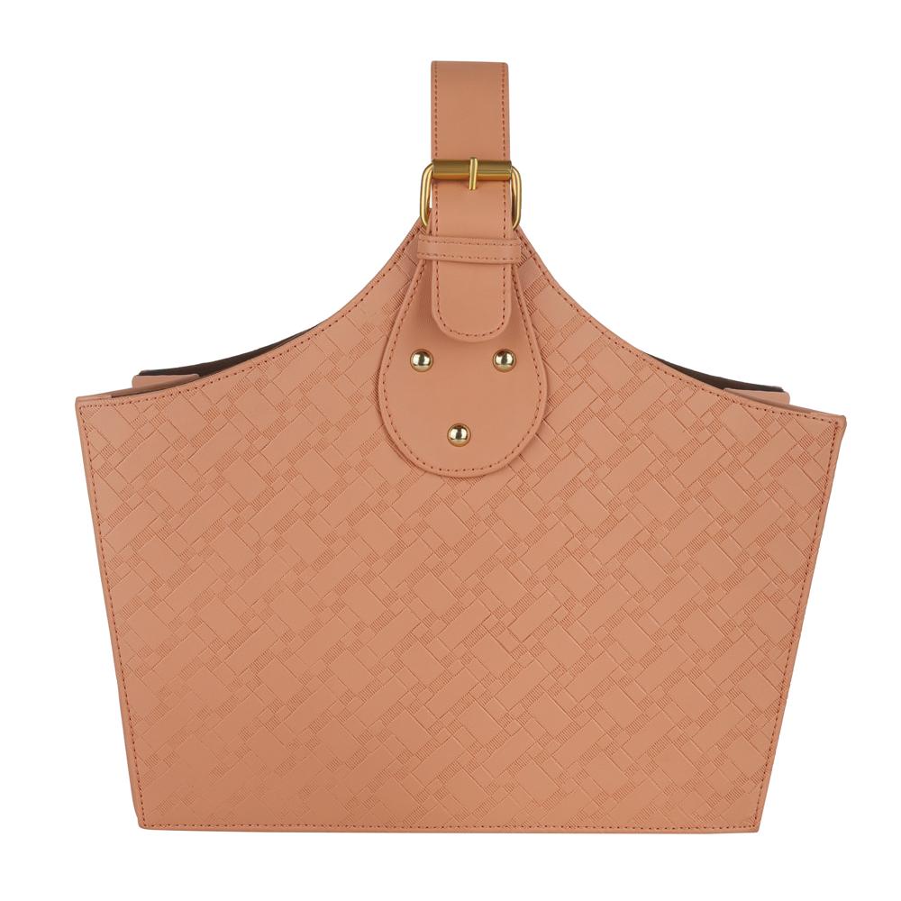 Peach Woven Texture PU Leather Storage Basket
