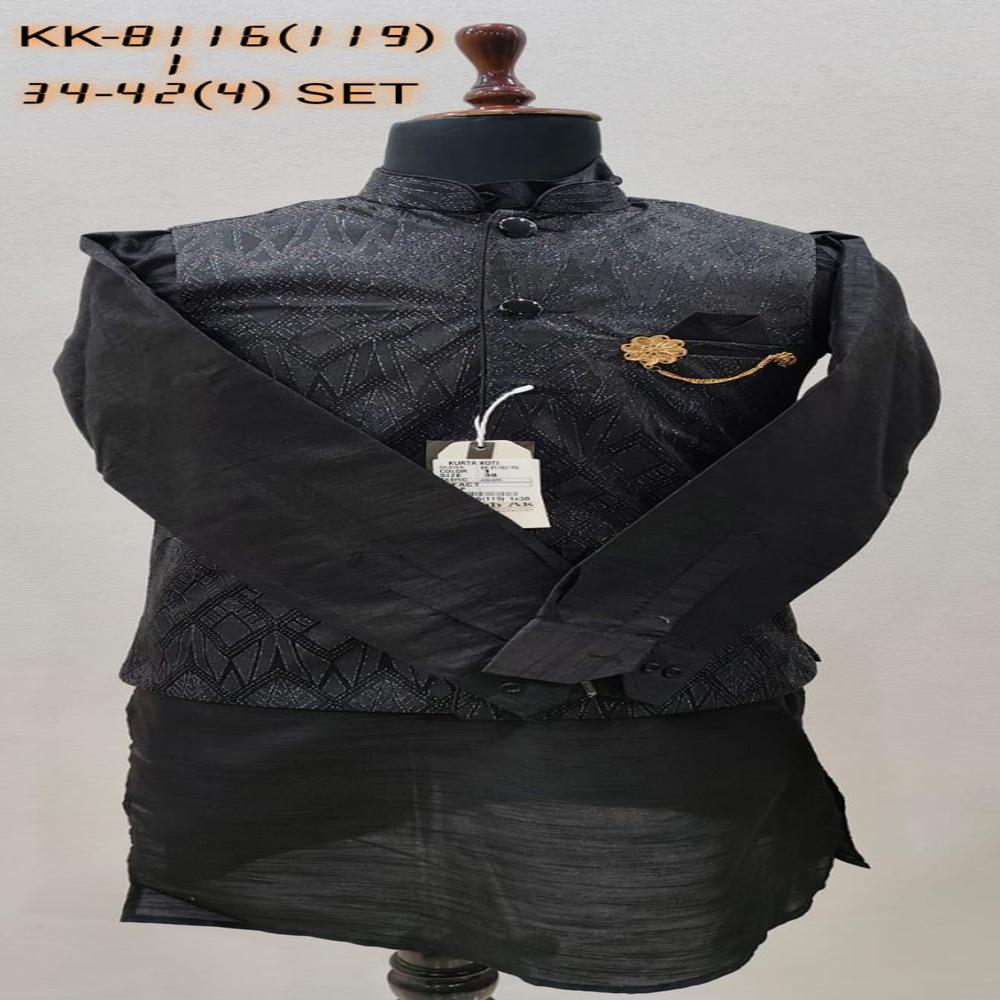 Mens Kurta Koti Set with Geometric Pattern