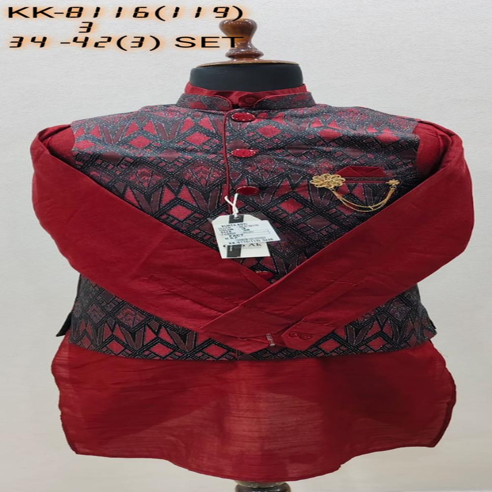 Mens Kurta Koti Set with Geometric Pattern