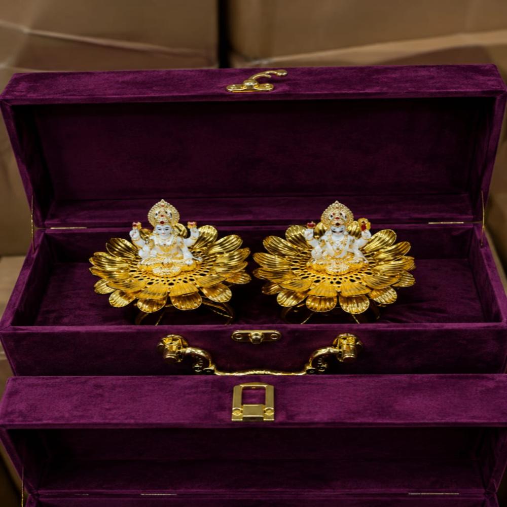 Gold Plated Laxmi Ganesha With Velvet Box