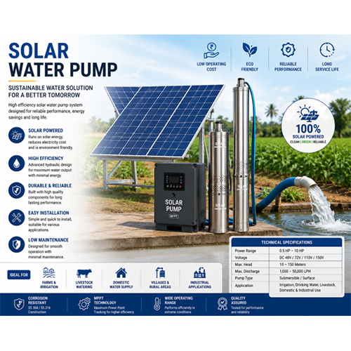 Solar Water Pump - Cable Length: Customizable As Per Site Requirement