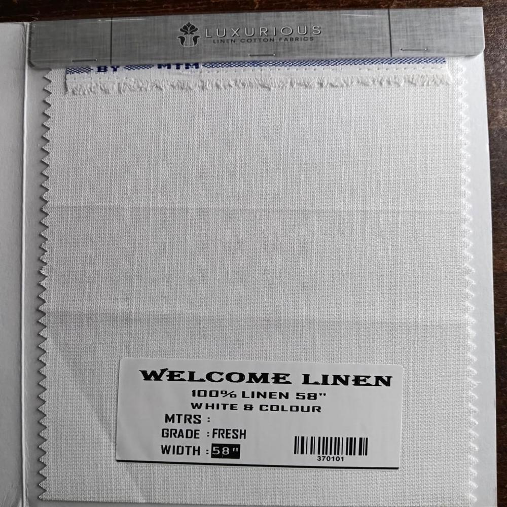 Welcome Cotton Linen Shirting Fabric - Color: White Colour
