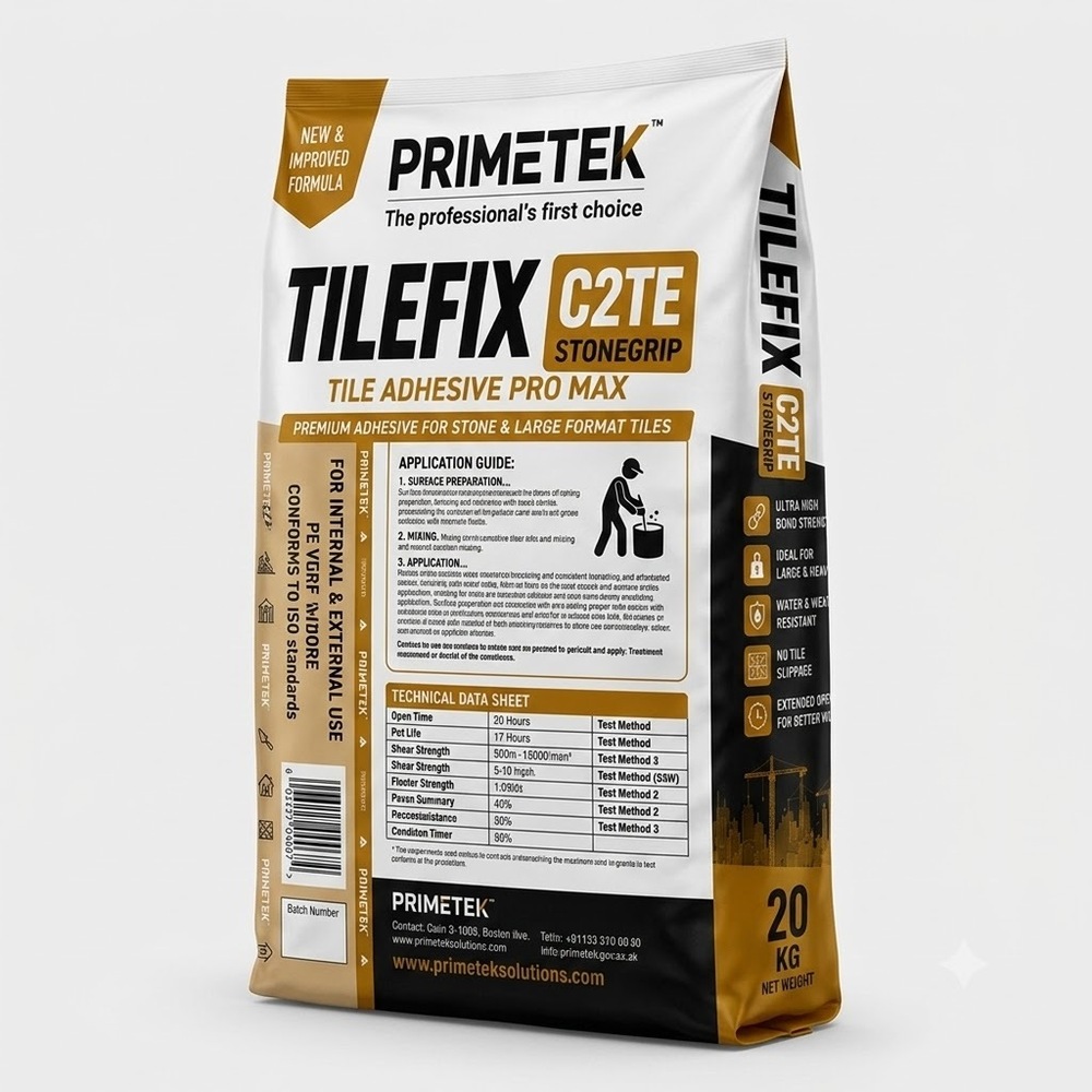 Tilefix C2te Tile Adhesive Pro Max - Cementitious Polymer Mix, 20 Kg, Grey | High Bond, Water Resistant, Slip Resistant, Extended Open Time