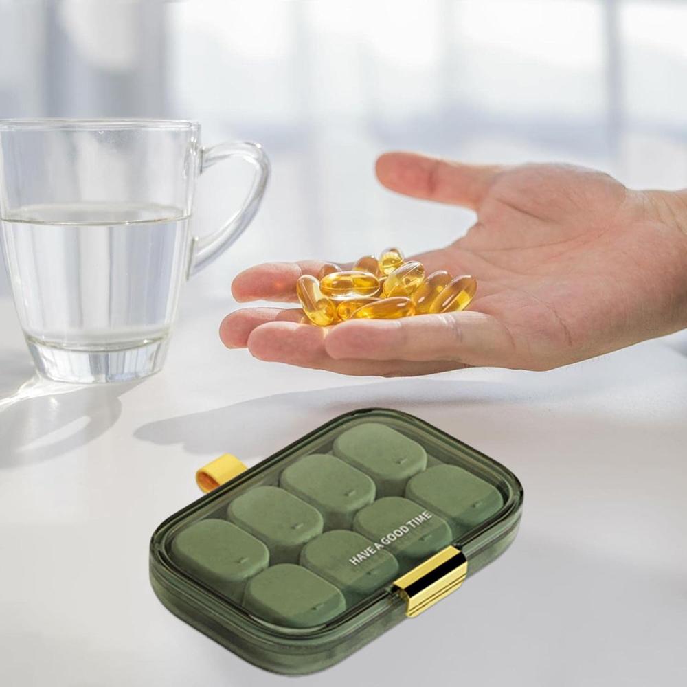 Green 8 Compartment Pill Box - Water Resistant: No