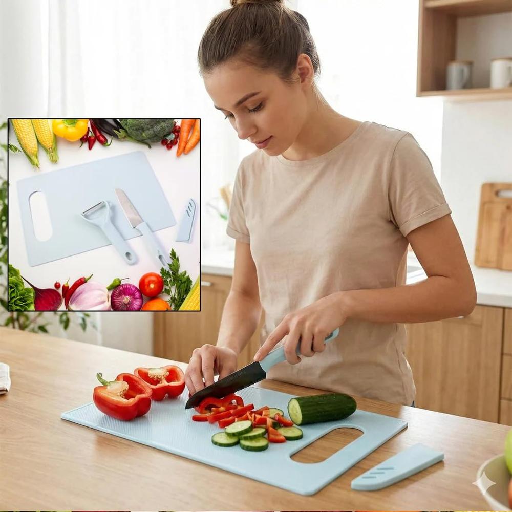 3 IN 1 CHOPPING BOARD KNIFE PEELER SET