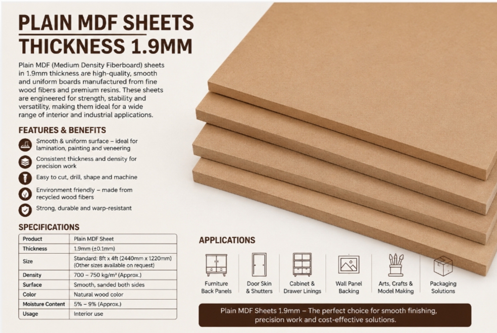 1.9mm Plain mdf sheets