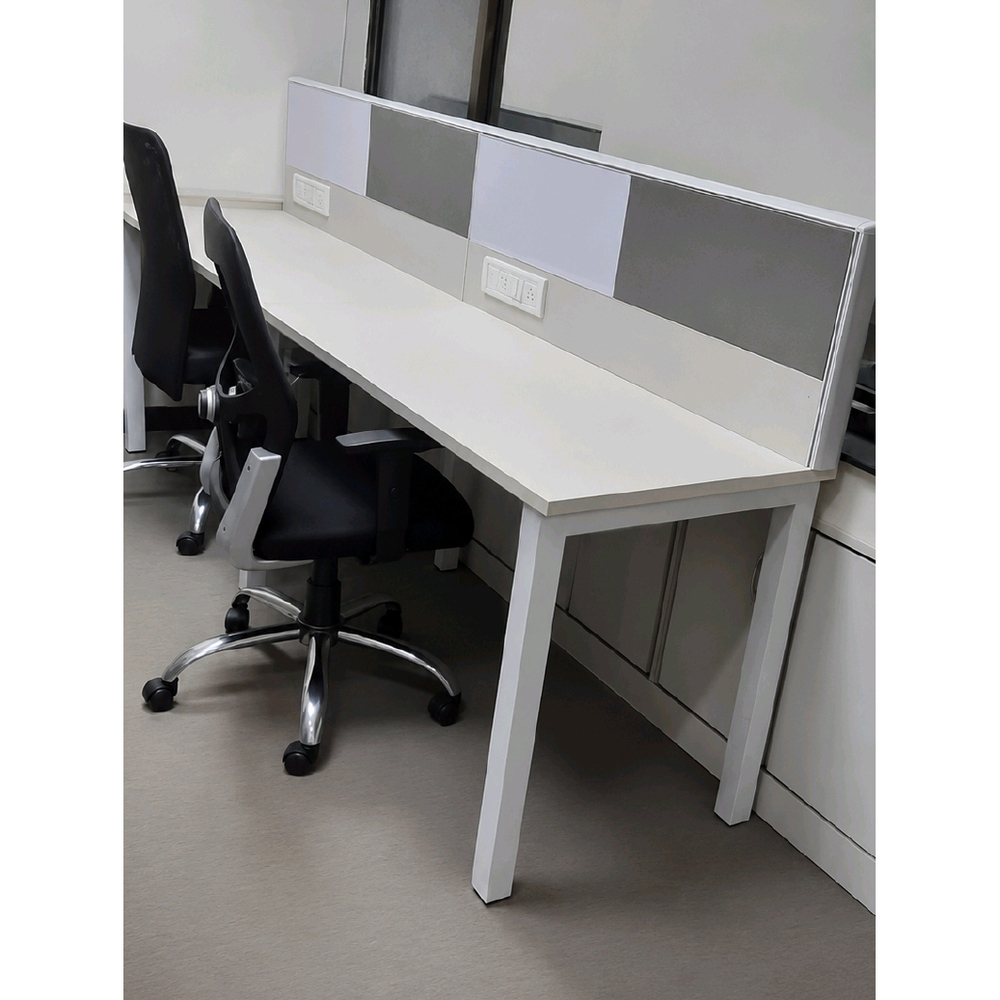 White Linear Workstation With Pin Board Screen