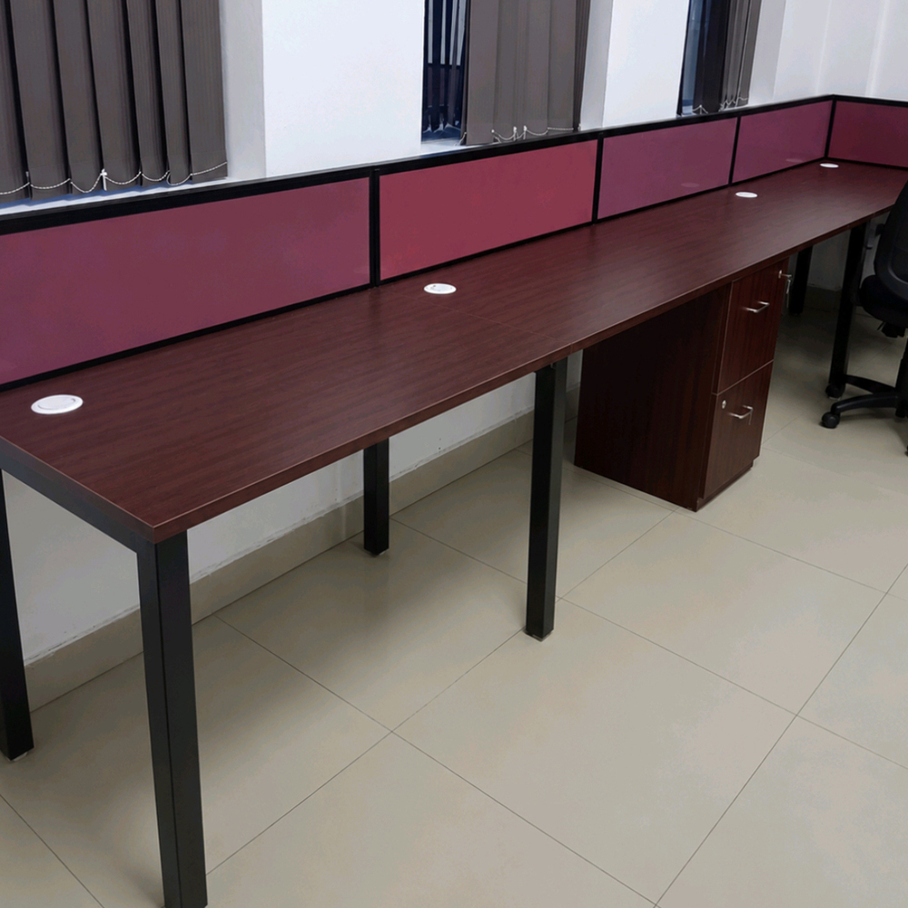Brown Linear Office Workstation With Pin Board Screen