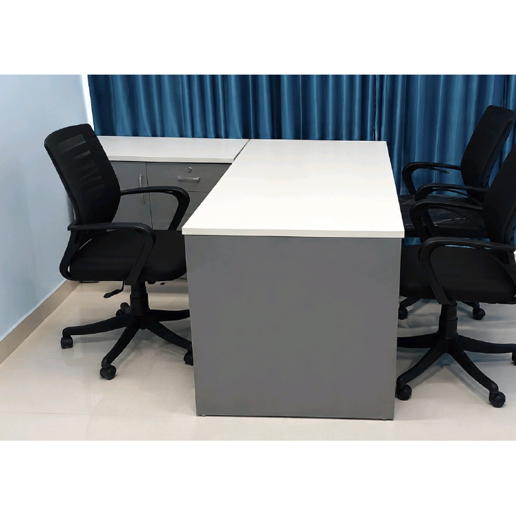 White And Grey L Shape Reception Table