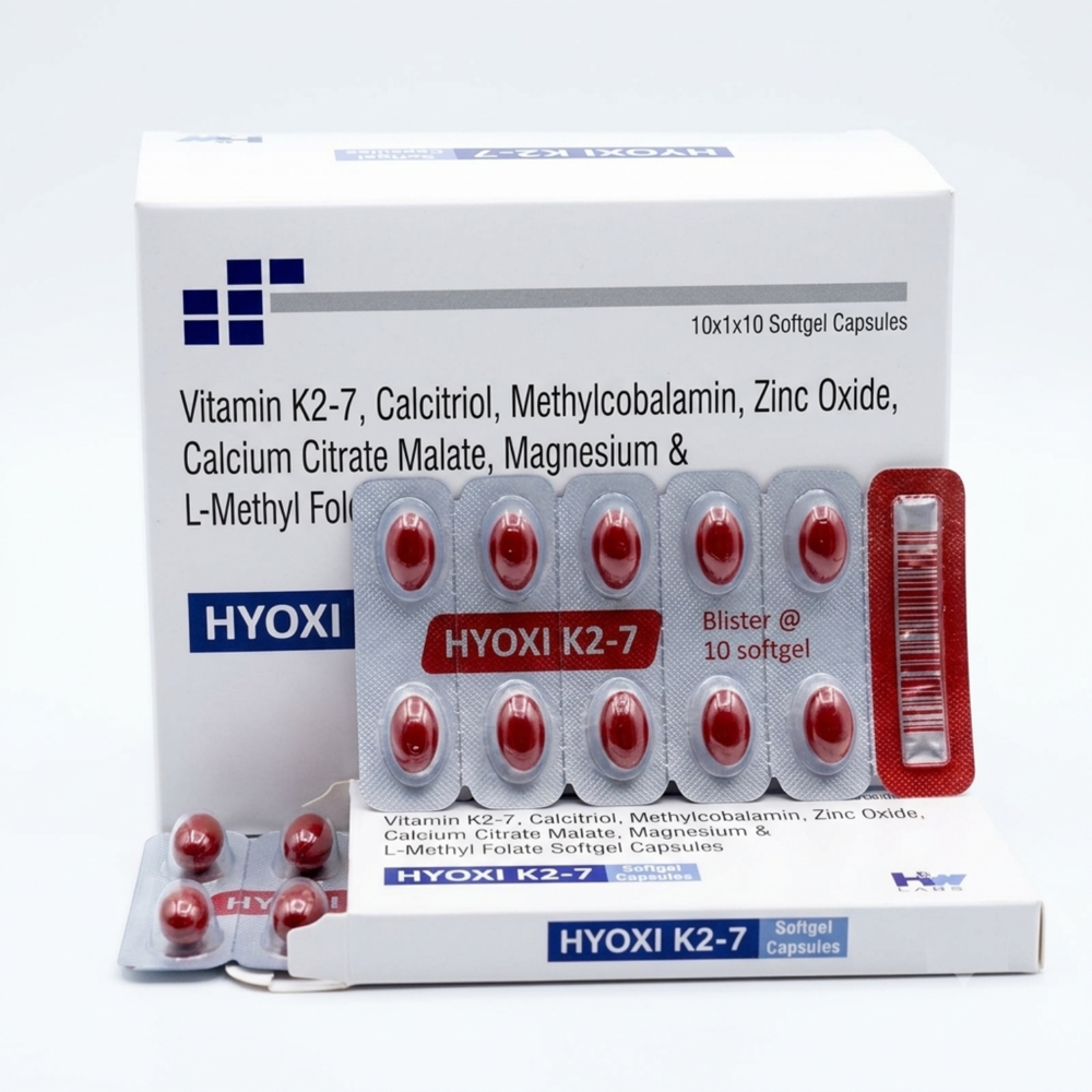 HYOXI K2-7 Softgel Capsules - Vit-k2-7, Calcitriol, Methylcobalamin , Zinc oxide.........