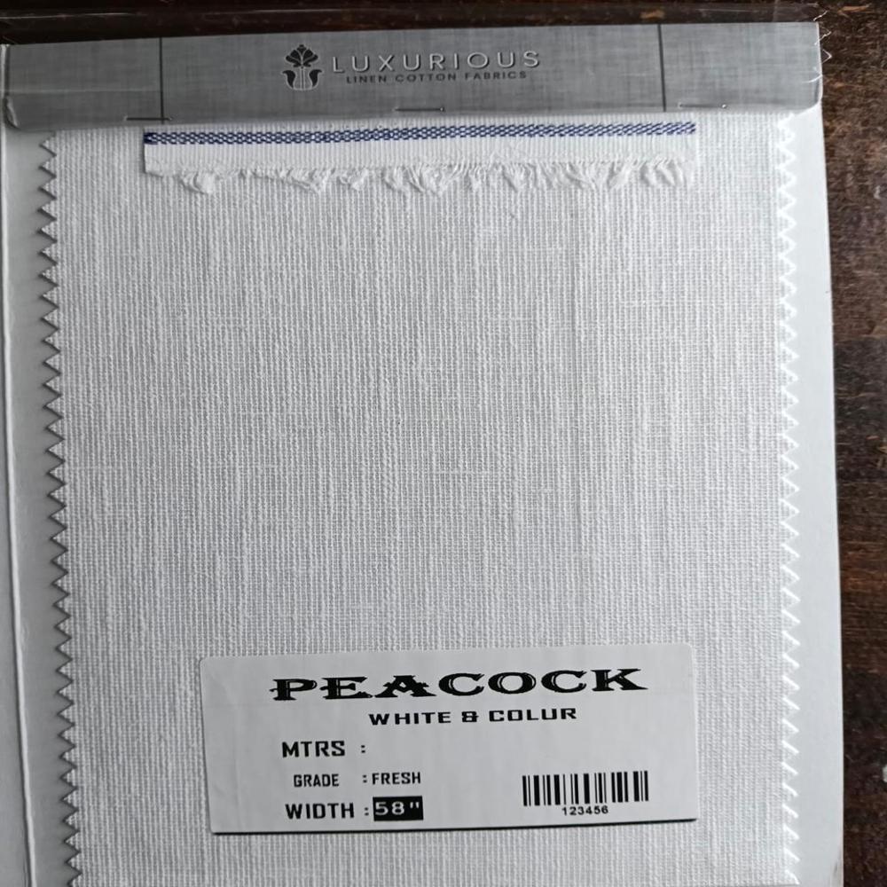 Peacock Cotton Linen Shirting Fabric 58" - Color: White Colour