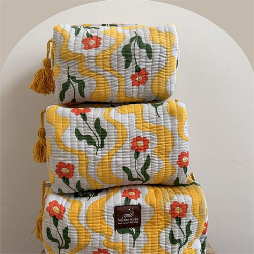 Bloosom Yellow Print Tote Pouch Bag Set