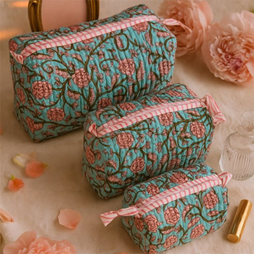 Quilted Premium Look Tote Pouch Bag Set