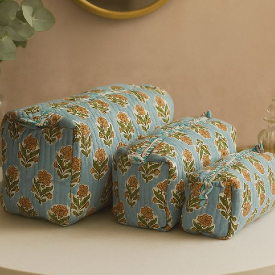 Block Print Tote Toiletry Pouch Set