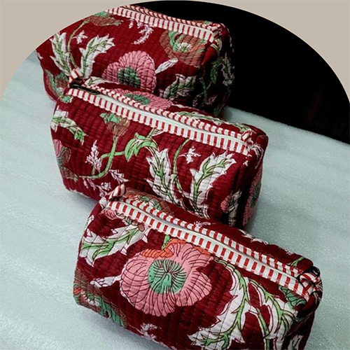 Floral Sanganeri Tote Toiletry Pouch Set